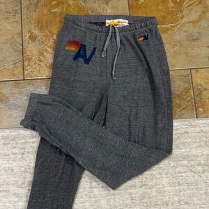 Aviator Nation Gray Track Pants with Rainbow Detail